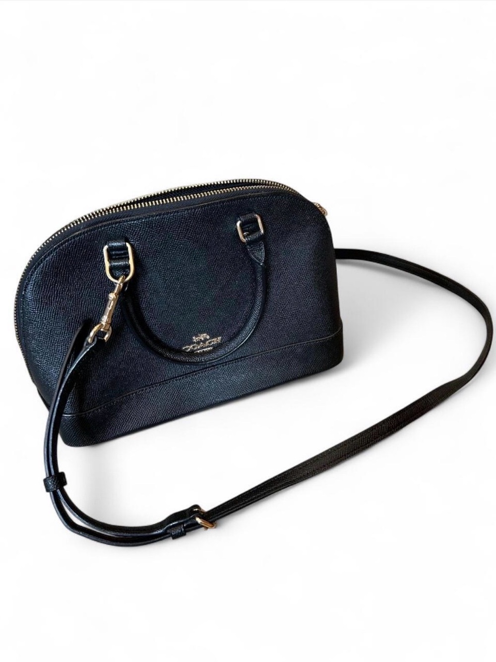 Coach Black Leather Dome Sierra Satchel with Crossbody Strap